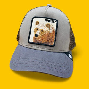 Goorin Bros Grizzly Bear Trucker Hat Gray Brown Snapback Authentic Outdoor Retro